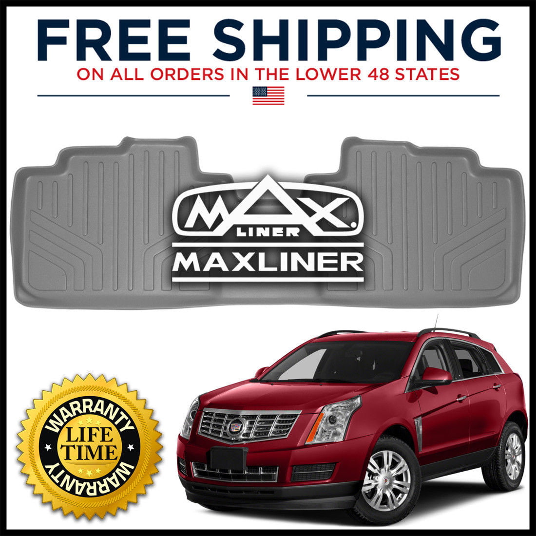 Kagu Rubber Gray 3D MAXpider Second Row Custom Fit All-Weather Floor Mat for Select Cadillac SRX Models