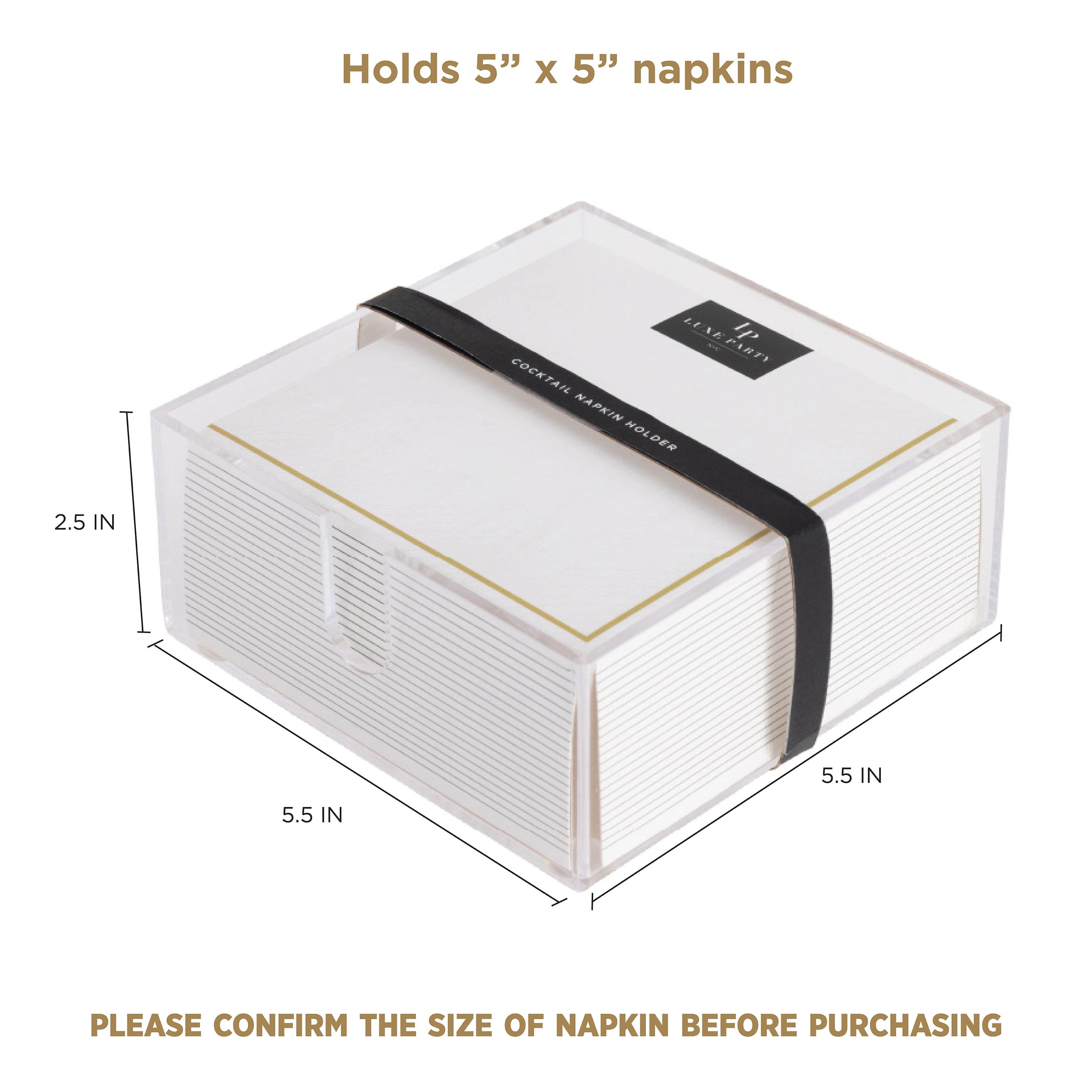 Luxe Party 2 Pack Acrylic Cocktail Napkin Holder in Clear, 2.44" x 5.59" W x 5.59"