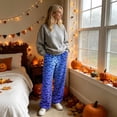 thumbnail image 4 of QWKLEAJ Halloween Pajama Pants Women Spooky Print Lounge Pants Pumpkin Ghost Wide Leg Sleepwear Festive Holiday Loungewear Drawstring Bottoms Plus Size Fleece Halloween Pyjamas, 4 of 6