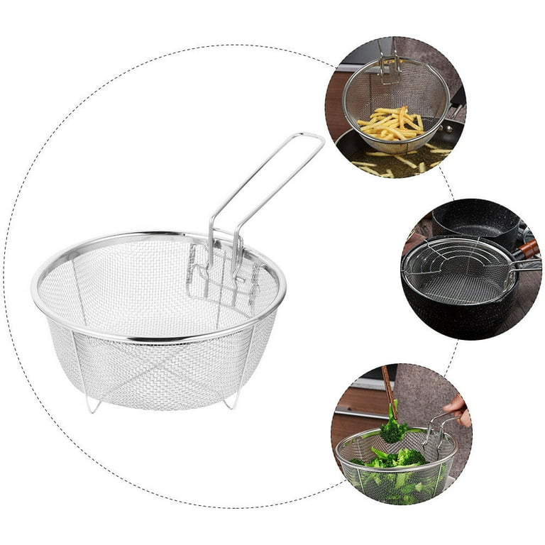 Deep Fry Basket Kitchen Stainless Steel Round Fry Basket with Folding Handle