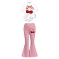 thumbnail image 3 of Bjutir Toddler Girls Outfit Set Cherry Print Short Sleeve Crew Neck Tops With Pants Outfit Summer Breathable Girls Set Size 9-10 Years Light Pink, 3 of 4