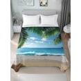 thumbnail image 2 of Full Size Flat Sheet Only, Coastal Ocean Soft Brushed Microfiber Bed Sheets, Sandy Beach Coconut Tree Blue Sky Scenery Hotel Quality Breathable Bedding Top Sheet, Easy Care, 81"x96", 2 of 9