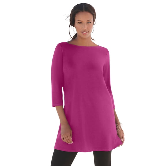 Roaman's Women's Plus Size Cotton Ultimate Boatneck Tunic With Side Slits