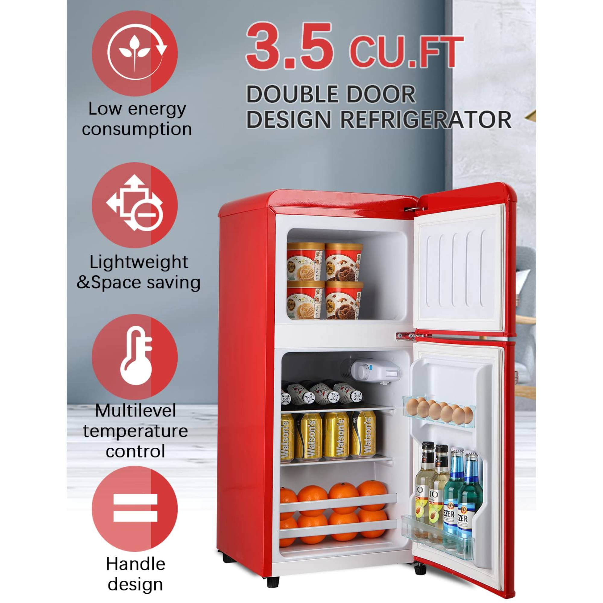 3.5 Cu. Ft Mini Fridge Compact Refrigerator with Top-Freezer,7- Level Adjustable Thermostat, Adjustable Shelves For Bedroom, Office, Kitchen, Apartment, Red