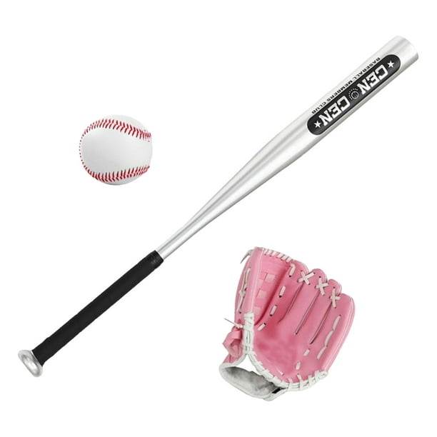 Juego de bate de béisbol de aleación de aluminio con guante de béisbol y pelota Soft Traing Pactise Softbol para niños adolescentes para patio trasero Interior Niños Guante Izquierdo Rosa Sunnimix Bate de béisbol