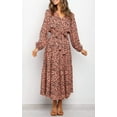 thumbnail image 4 of Women's Boho Leopard Print Ruffle Long Sleeve V Neck Casual Flowy Party Maxi Dress, 4 of 6