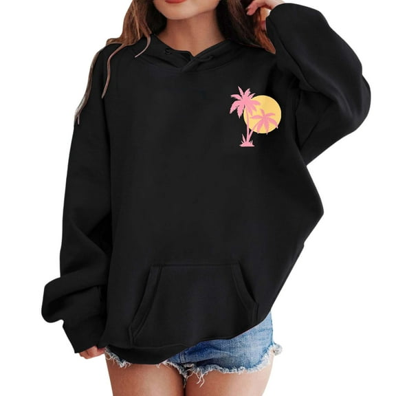 WOYY Toddler Girls Preppy Palm Hoodie Loose Soft Hooded Sweatshirt Casual Pullover