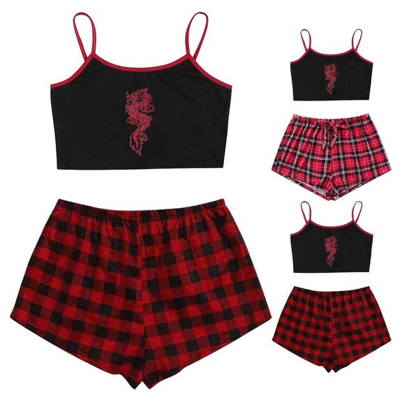 CAIXIA Cooling Pajamas for Women 2 Piece Summer Cami and Shorts Womens Pjs Sets Graphic Printed Sets Loungewear Summer Loungewear with Pockets