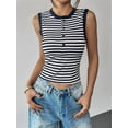 thumbnail image 5 of Women'S Stripe Ribbed Knit Tank Tops Summer Casual Slim Fit Sleeveless Tops for Daily Wear Navy Blue L, 5 of 9