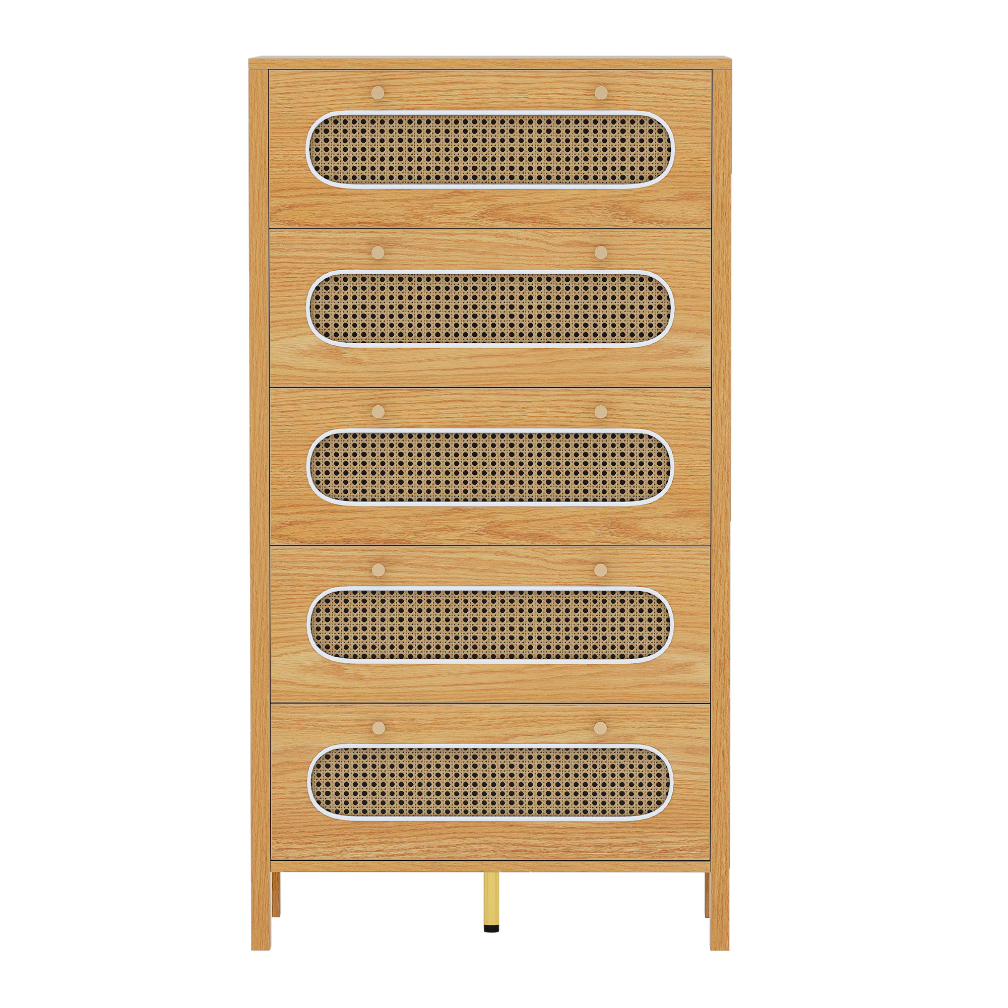 Uforic 5-Drawer Wood Dresser with Anti-tip Device for , Boho Vertical Chest of Drawers, Oak