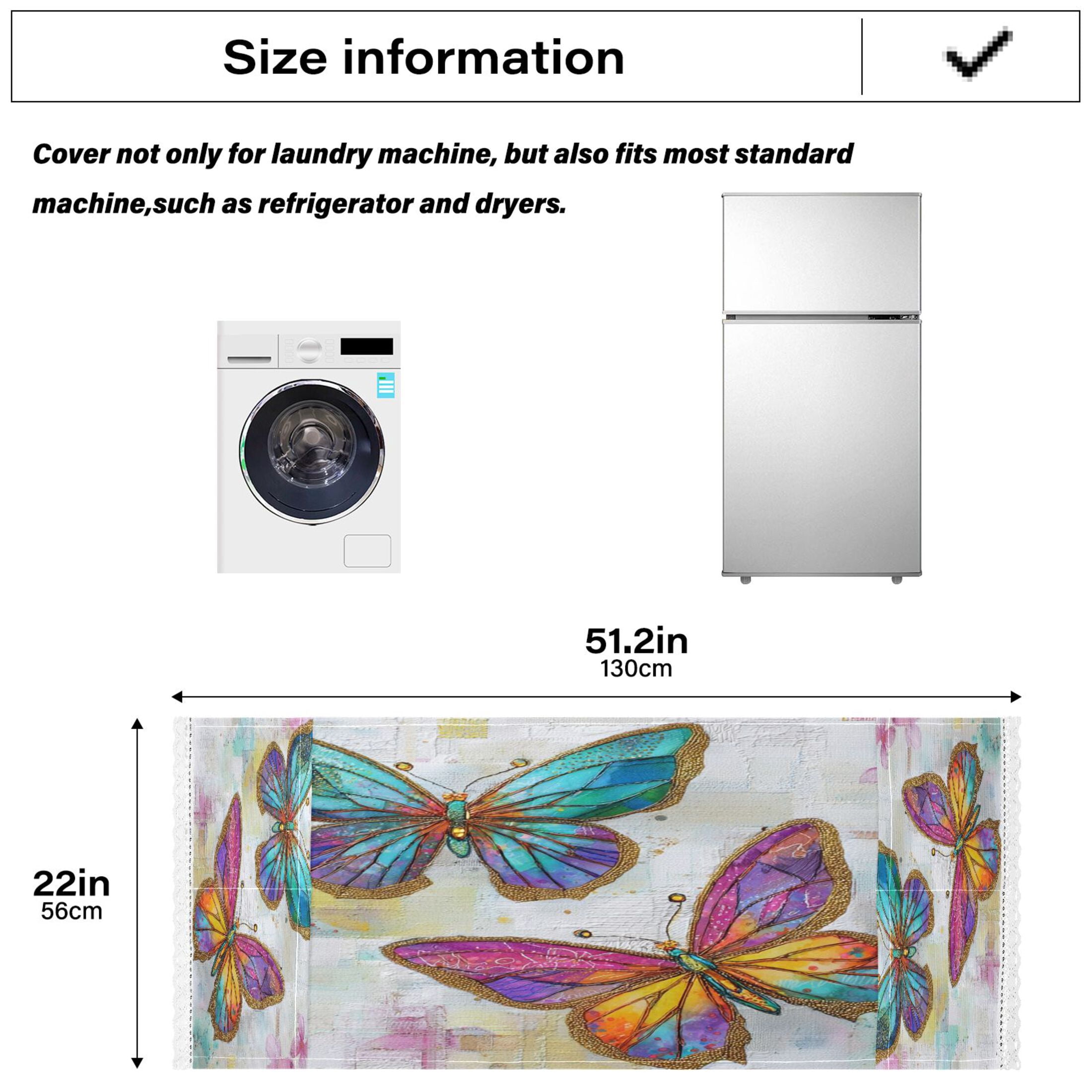 Washing Machine Cover 51.2x22in, Durable Polyester Dust Cover with Lace Trim and Side Pocket for Appliances Artistic Butterfly