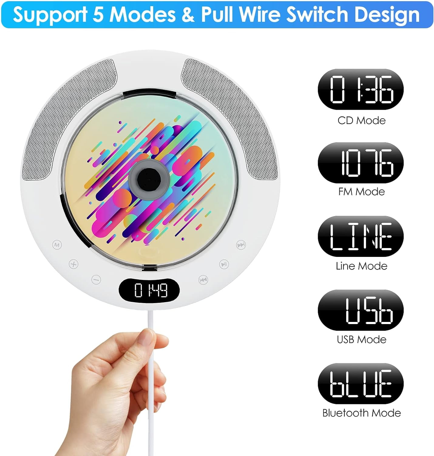Qoosea Portable CD Player, Folklore Cd player for Home, Bluetooth Desktop Music Kpop CD Player for Car, Audio Boombox with Remote Control, Built-in Speaker, LED Screen, FM Radio, AUX Input Output