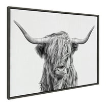 Kate and Laurel Sylvie Highland Cow 2 Framed Canvas Wall Art by Simon Te of Tai Prints, 28 x 38, Gray, Oversized Farmhouse Animal Art