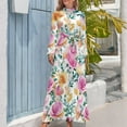 thumbnail image 4 of Floral Watercolor Pattern Women's Long Dress Long Sleeves Dress Vintage Dresses Party Maxi Dress High Waist Dress, 4 of 4
