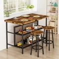 thumbnail image 3 of Baxluxe Bar Table Set with Storage Shelves, Rectangular Pub Table Set with 2 PU Leather Stools, Pub Style Kitchen Table with Chairs, Counter Height Dining Set for Kitchen, Dining Room, Brown, 3 of 9