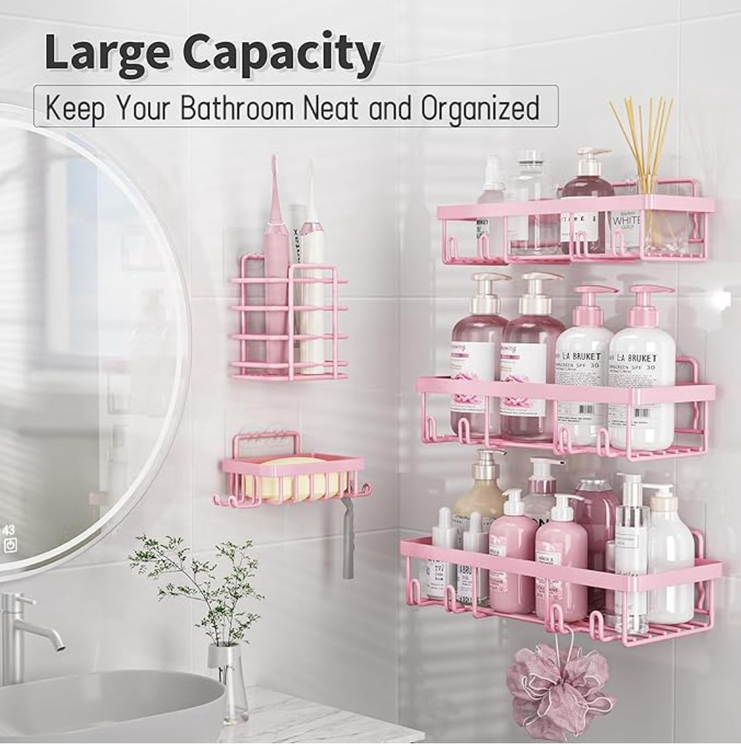 Pink 5-piece bathroom storage rack set, bathroom organizer, bathroom accessories, home gift. Must-have storage for apartments.