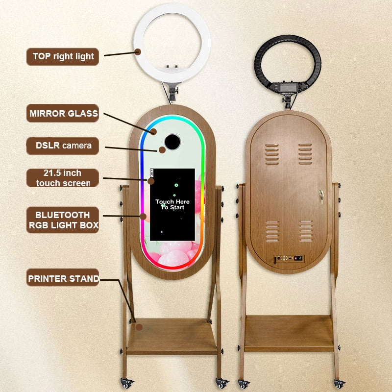 LivFiv Mirror Photobooth with Ring Light 21.5inch Touch Screen App Control RGB Light for Events