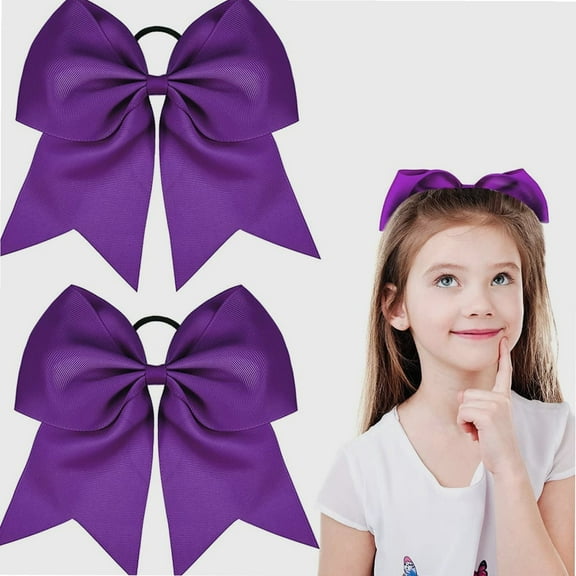 2 Packs Cheerleading Bow 8 Inch Cheer Hair Bows Large Cheerleading Hair Bows with Ponytail Holder for Teen Girls Softball Cheerleader Outfit Uniform (Purple)