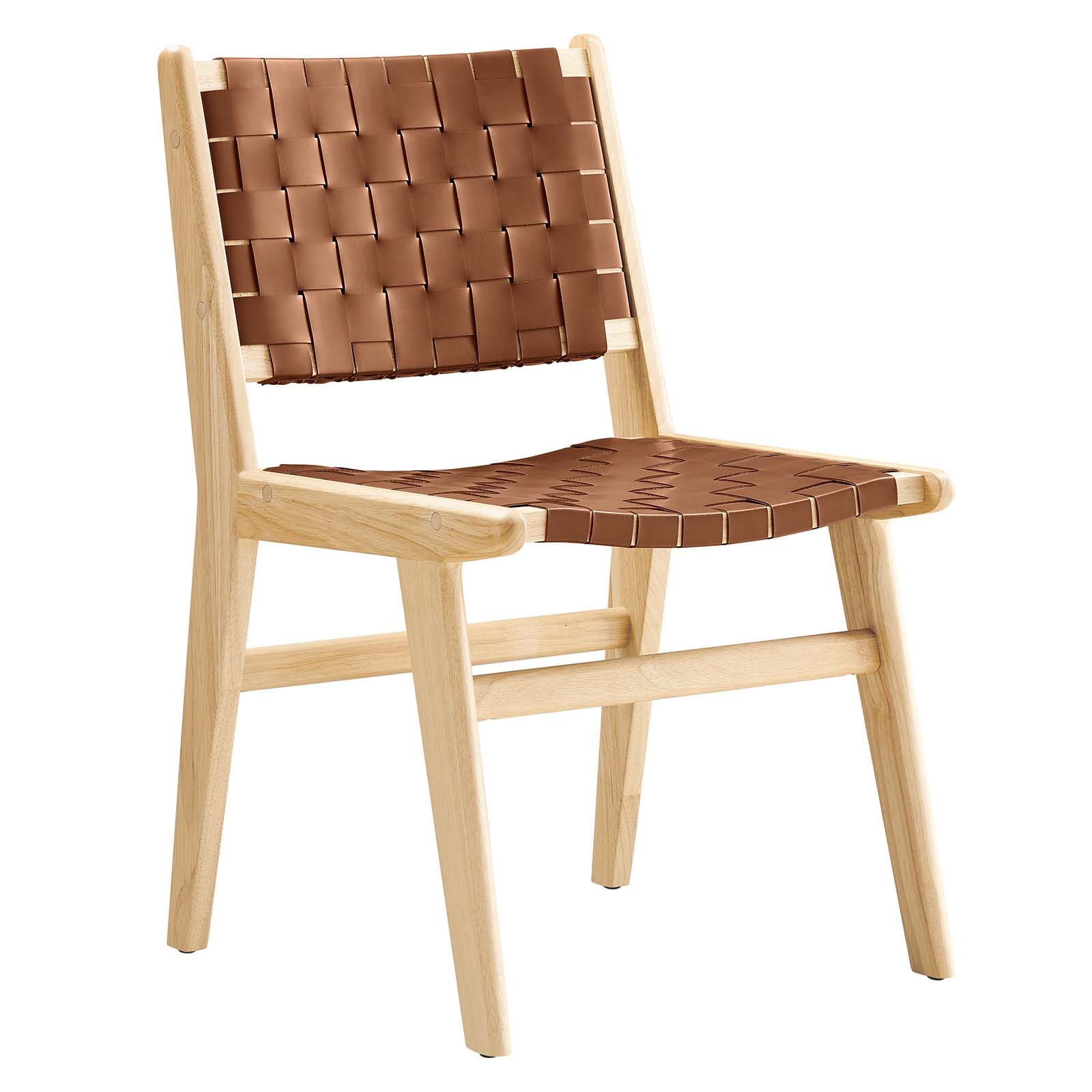 Modway Saoirse 17.5" Woven Leather Dining Side Chair in Natural/Brown (Set of 2)