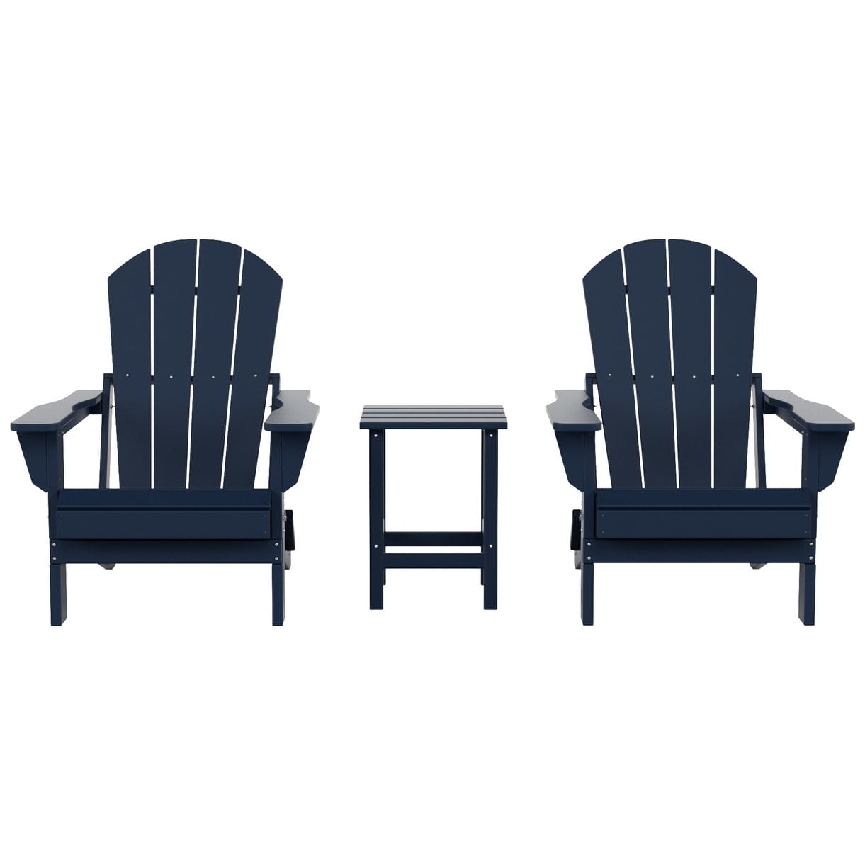Polytrends  Laguna Hdpe All Weather Outdoor Patio Foldable Adirondack Chairs With Side Table (3-Piece Set) Navy Blue