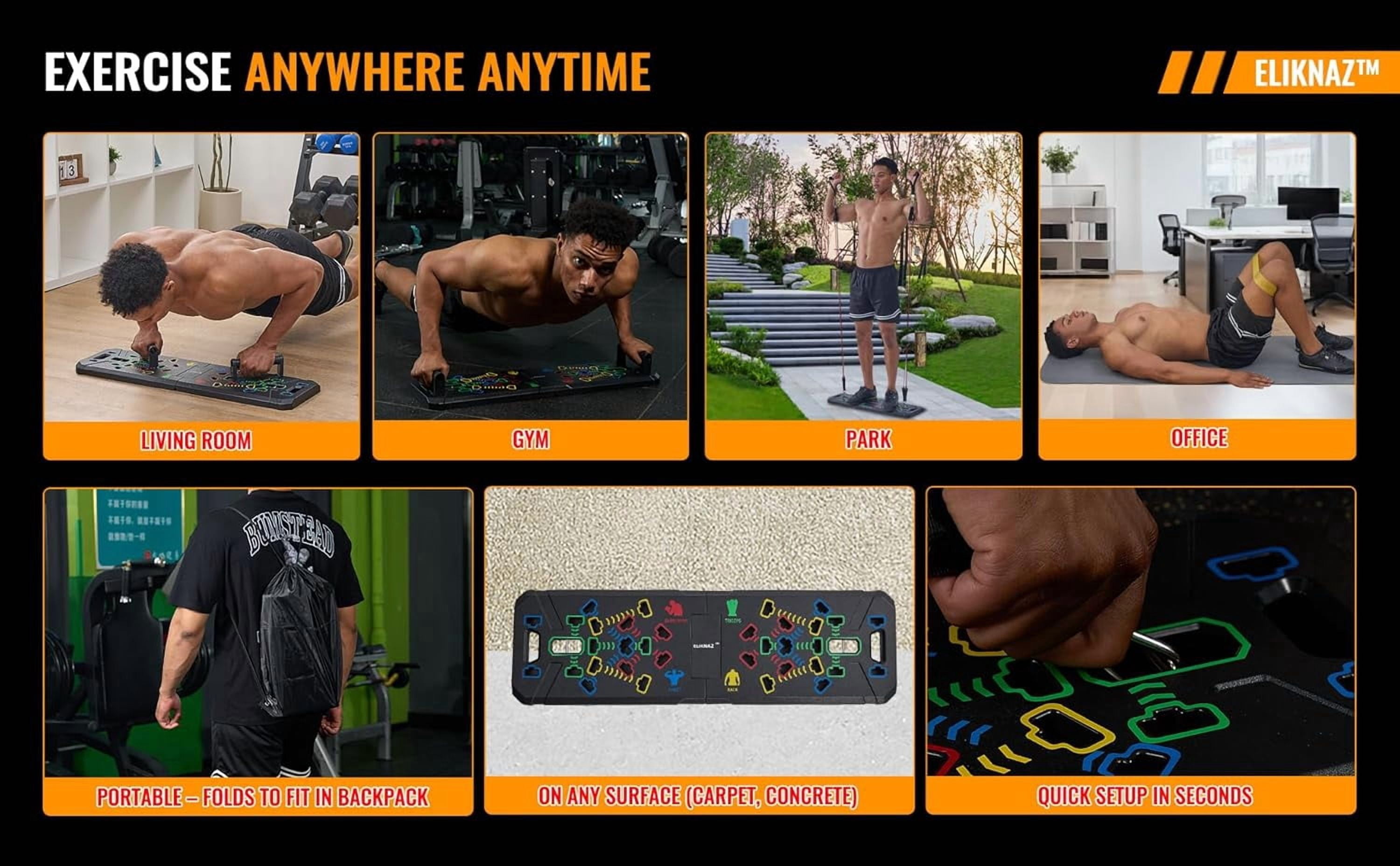Portable Push Up Board Gym Kit 25-in-1, Foldable Push Up Station & Exercise Board Workout Set with 18 Accessories, Resistance Bands & Handles, Ankle Straps for Men, Women & Teens