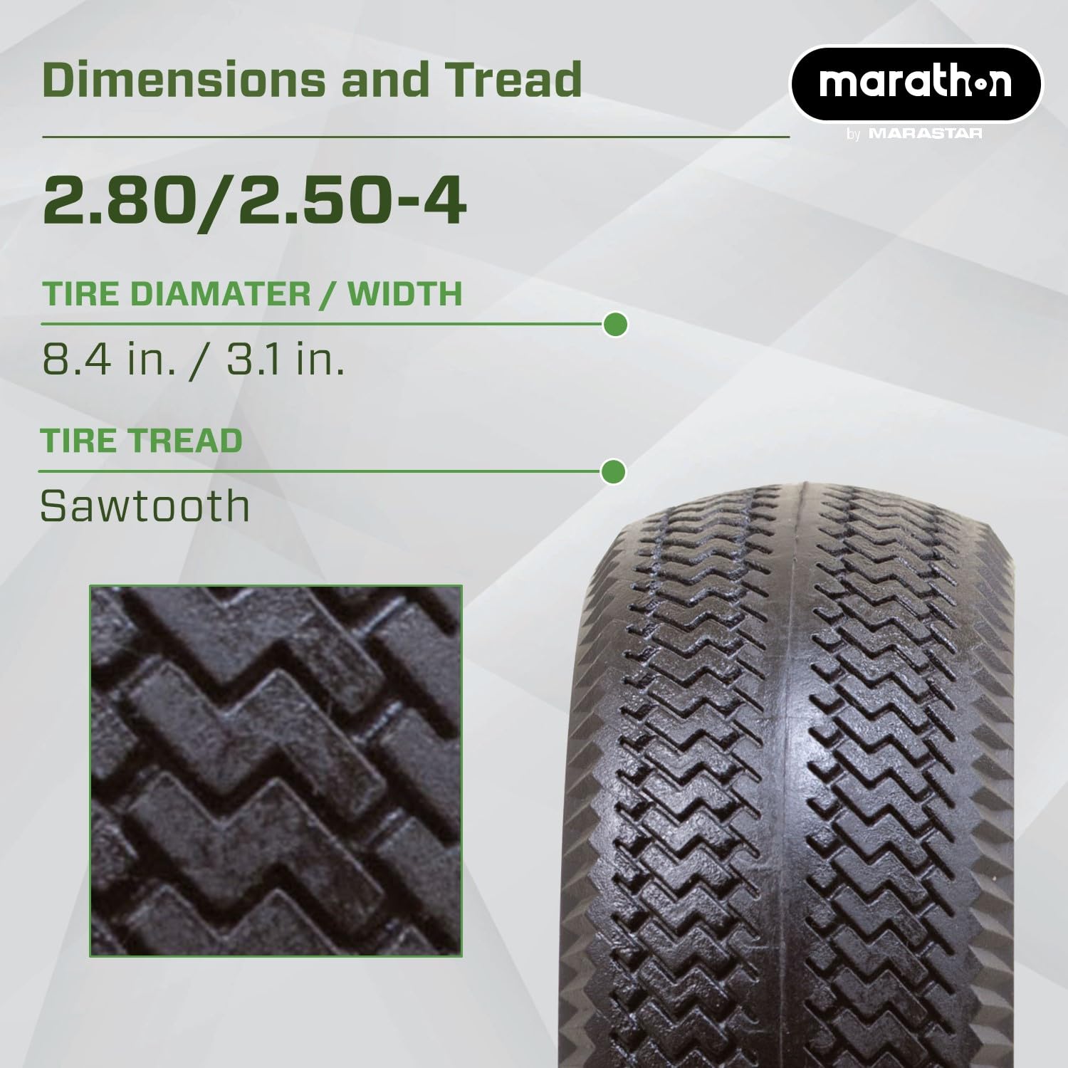 Marathon 00026 Flat Free 2.80/2.50-4 Tire and Wheel Assembly, 3” Centered Hub, 1/2” Ball Bearings, Replacement Tire for Casters, Utility Carts and Other Equipment, Easy Install Assembly CA1