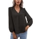 thumbnail image 3 of Top de manga larga para mujer, cuello en V, escote con volantes, patrón de puntos, mangas largas abombadas, Color puro, camisa para mujer para oficina, cita de trabajo, negro M, 3 of 7