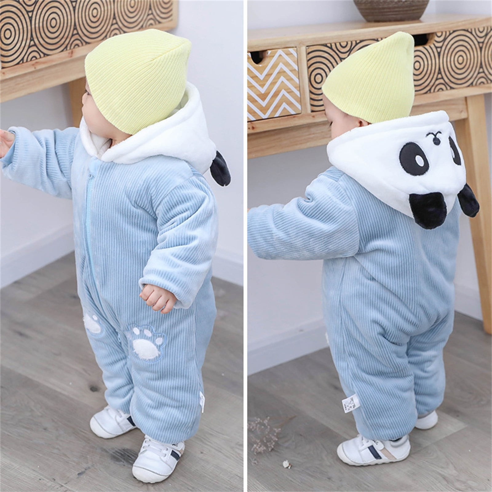 JIKNTTR Baby Winter Snowsuit Cartoon Bear Hooded Romper Jumpsuit Winter Coat for Baby Girls Boys Bear Warmer Snowsuit 9-12 Months