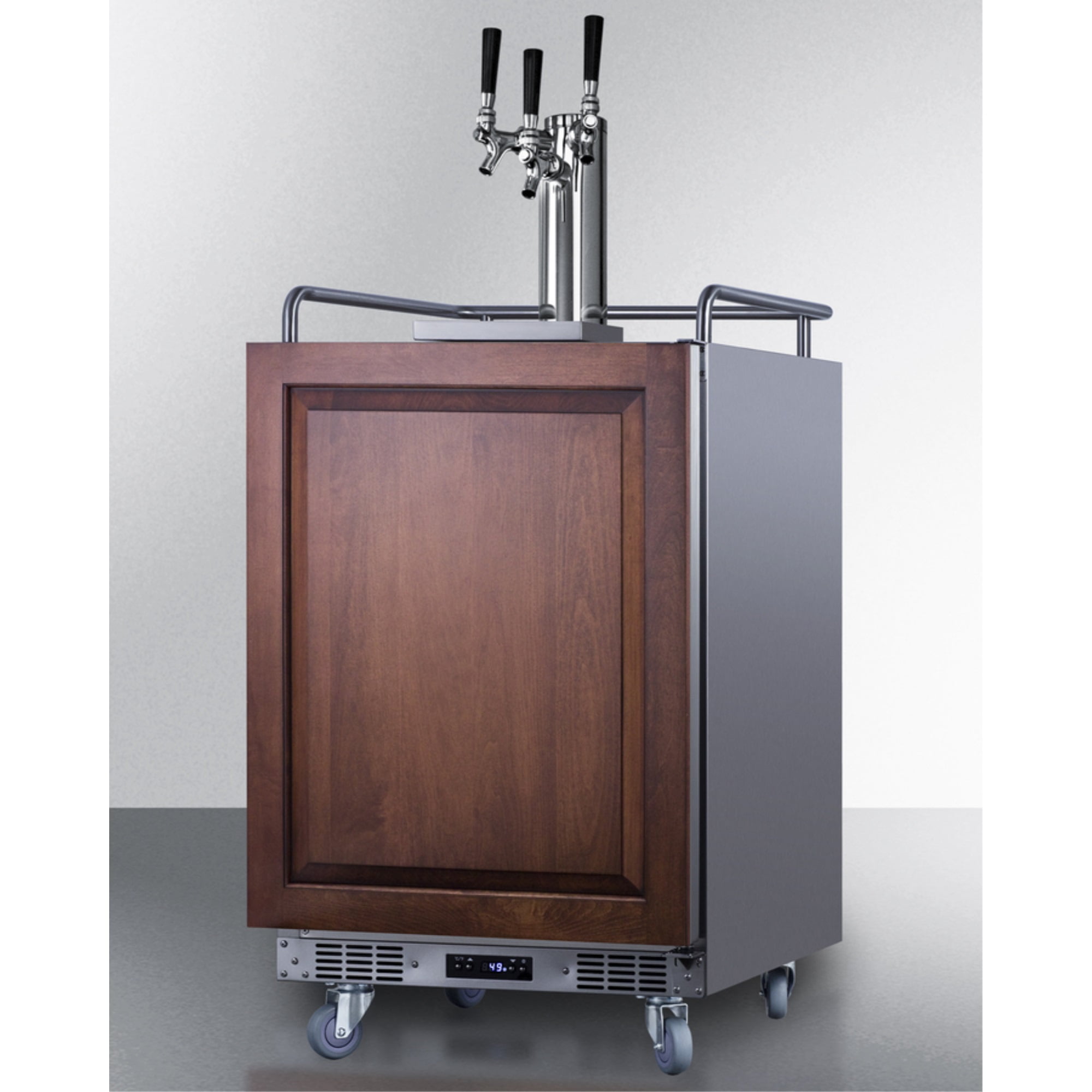 Built-in undercounter triple tap beer kegerator in complete stainless steel with panel-ready door