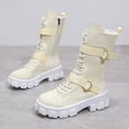 thumbnail image 5 of Canvas High-top Solid Color Platform Casual Round Toe Lace-up Motorcycle Boots, 5 of 5