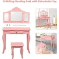 thumbnail image 3 of LEIYY Kids Wooden Vanity Table & Stool Set, 2 in 1 Detachable Design with Dressing Table and Writing Desk, Princess Makeup Dressing Table with Two 180° Folding Mirror, for Girls, Kids (Pink), 3 of 10
