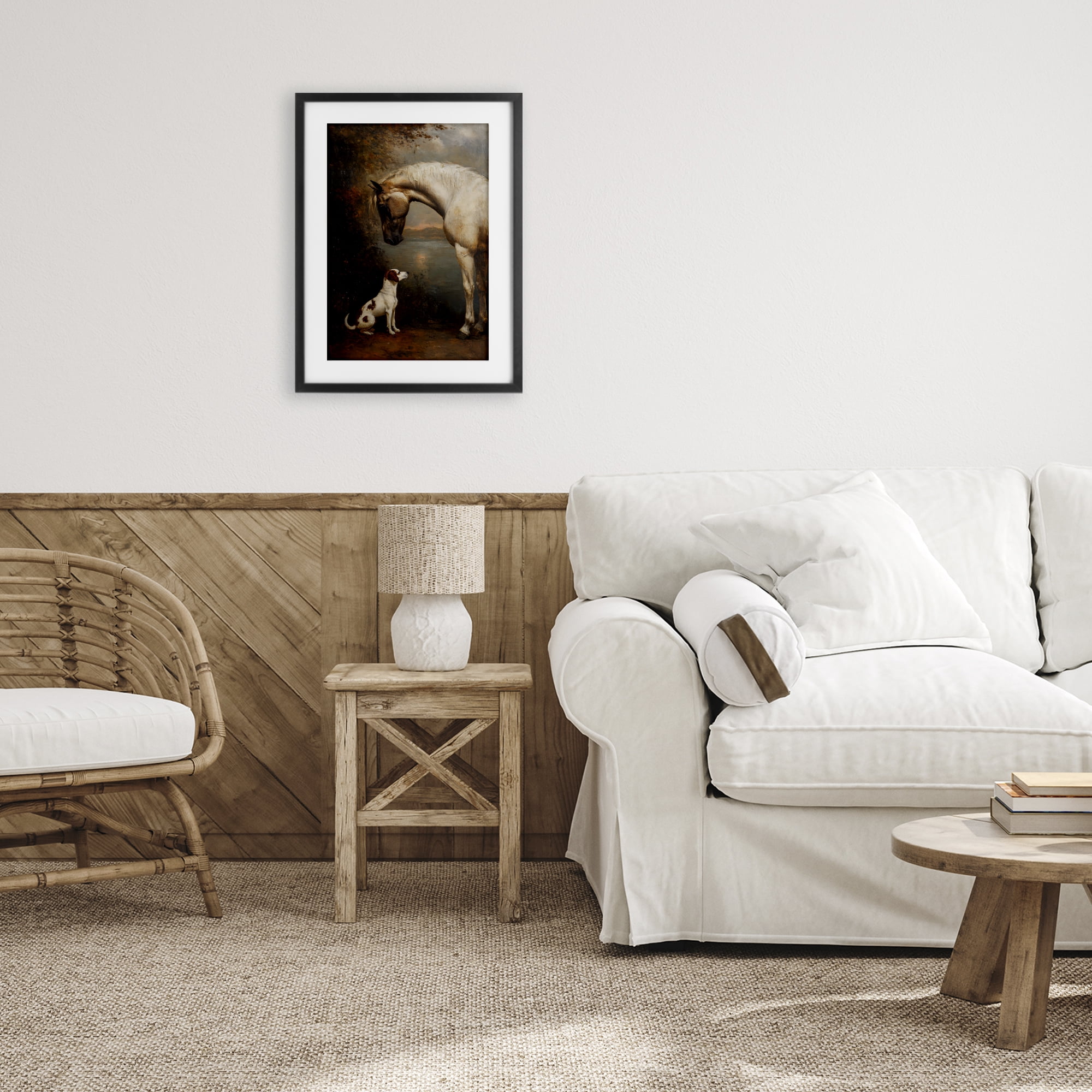 Stupell Industries Hound & Horse Vintage View Black Framed Print Under Glass, design by Petal Prints Design