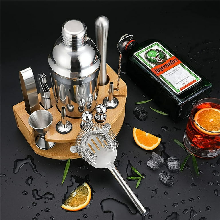 14pc Professional Bartender Cocktail Shaker Set Stainless Steel Bartender  Kit Bar Tool Set with Lemon Squeezer and Bamboo Stand All Bar Accessories 