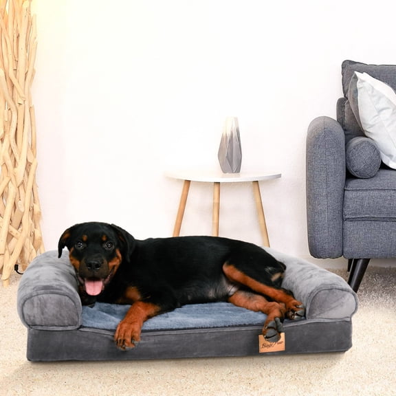 BingoPaw Jumbo Orthopedic Dog Bed for Large Dogs, Sofa Style Pet Couch, Supportive Sponge Foam, Removable Washable Cover, Gray