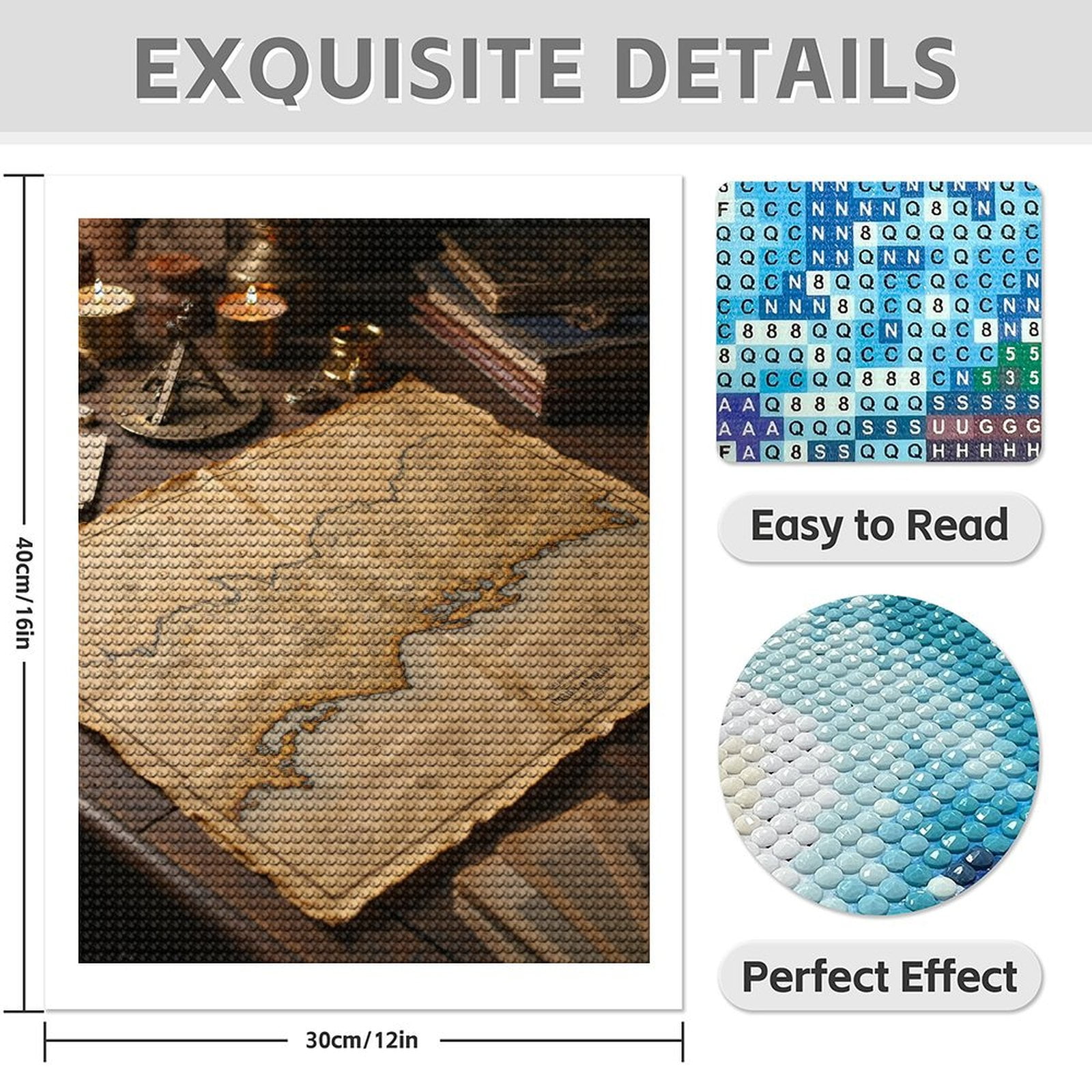 Diamond Art Kit for Adults, Vintage Nautical Map Desk Scene Diamond Painting for Adults Beginners, 5D DIY Diamond Art Painting Kits, Colorful Diamond Painting Craft for Home Decor 12x16