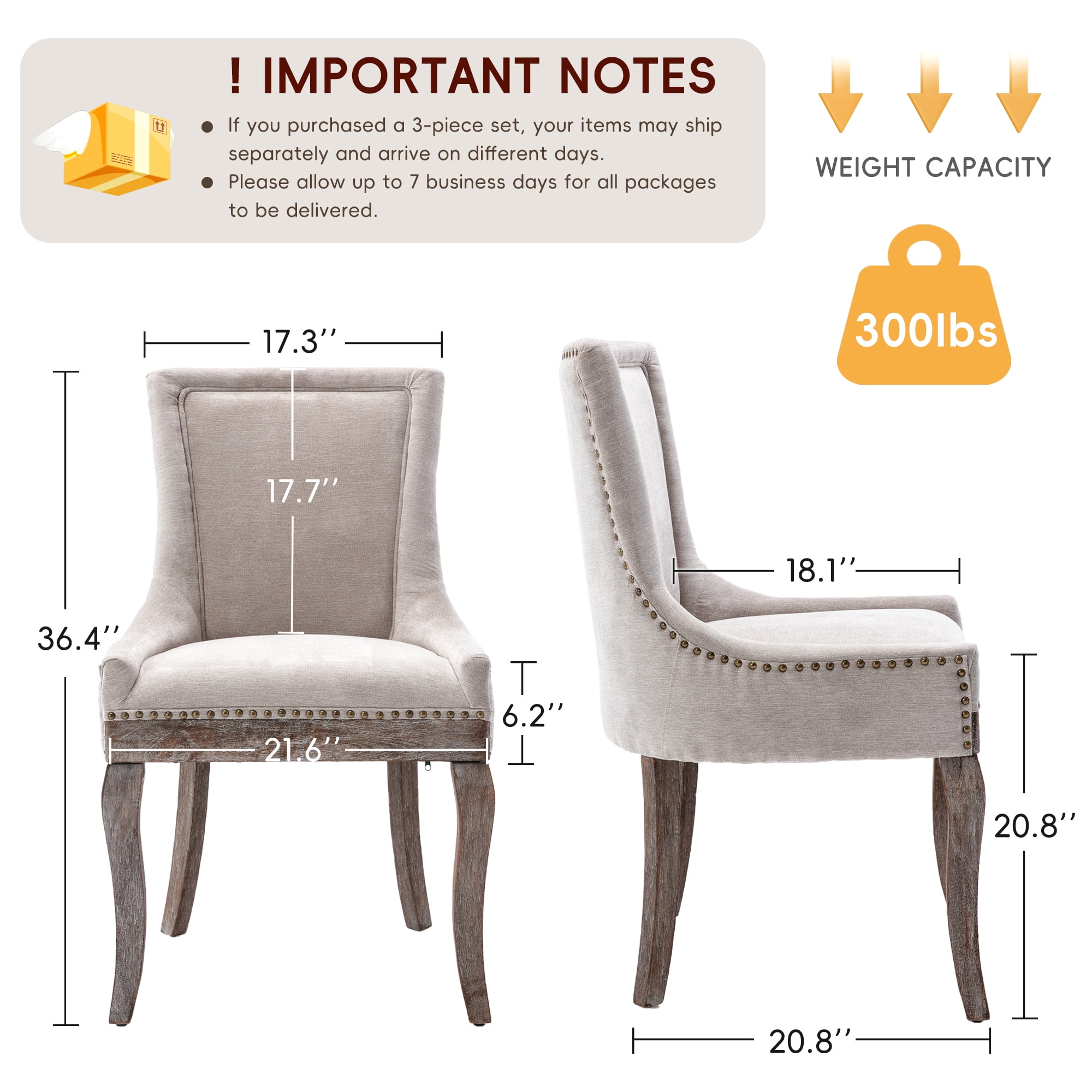 DONICK Vintage Fabric Upholstered Dining Chairs,Solid Wood Kitchen Dining Room Chairs with Nailheads Solid Wood Legs (Beige,Set of 4)
