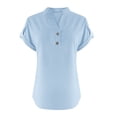 thumbnail image 3 of AKEGAMN Women's Fashion Casual V-Neck Button Down Short Sleeve T-Shirt, Blue S-5XL, 3 of 4
