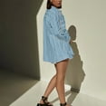 thumbnail image 5 of LYXSSBYX 2 Piece Sets for Women Summer Women Summer Striped Fashion Cardigan Long Sleeved Top+shorts Long Sleeved Round Neck Top/shirt Set, 5 of 7