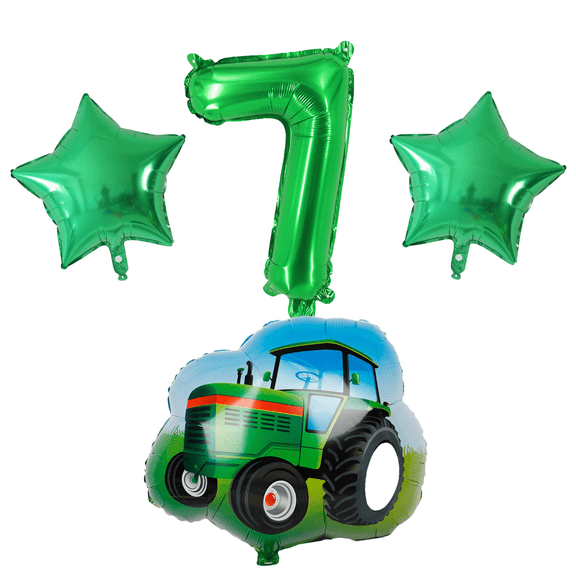 Green Tractor Number 7 Birthday Party Foil Balloon Set