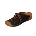 thumbnail image 2 of Women's Tie Wedge Slippers-Women's Solid Color Fish Mouth Sandals,Lace Up Thick Sole Slides Sold by WHLBF 36, 2 of 9