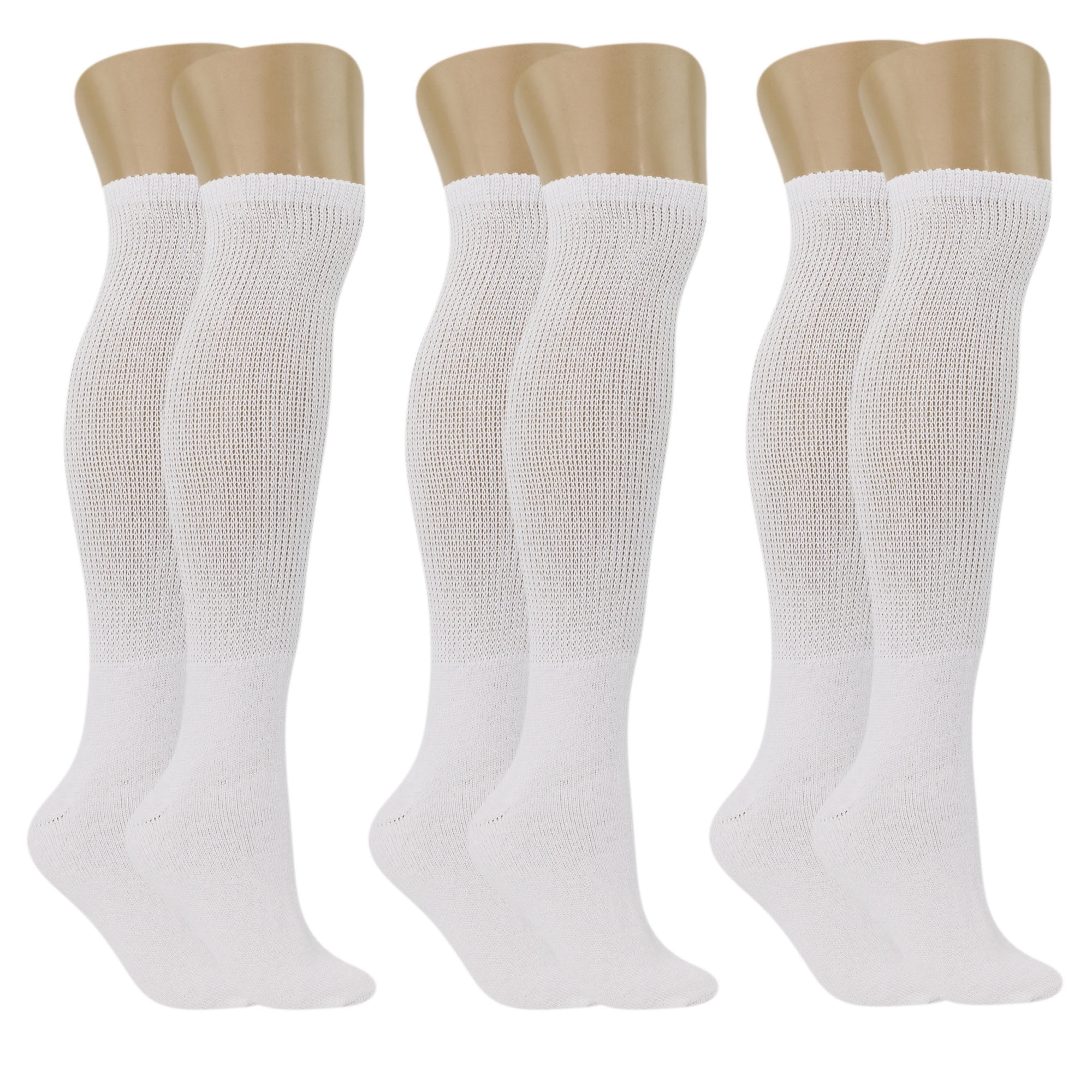 Diabetic Over The Calf Socks Loose Fit Non Binding Top White 3 Pairs