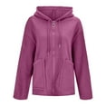 thumbnail image 3 of Women's Hooded Zip Up Shearling Fluffy Teddy Jacket (Red XL), 3 of 4