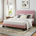 thumbnail image 2 of Einfach Full Bed Frame, Platform Bed Frame with Panel Upholstered Velvet Headboard, Pink, 2 of 7