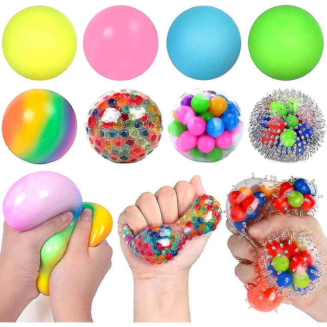 Stress Balls Stress Ball Toys - 8 Pack Sensory Squeeze Ball Rainbow Relief Dna Stress Balls For Kids Adults Fun Toy For Adhd, Ocd, Anxiety