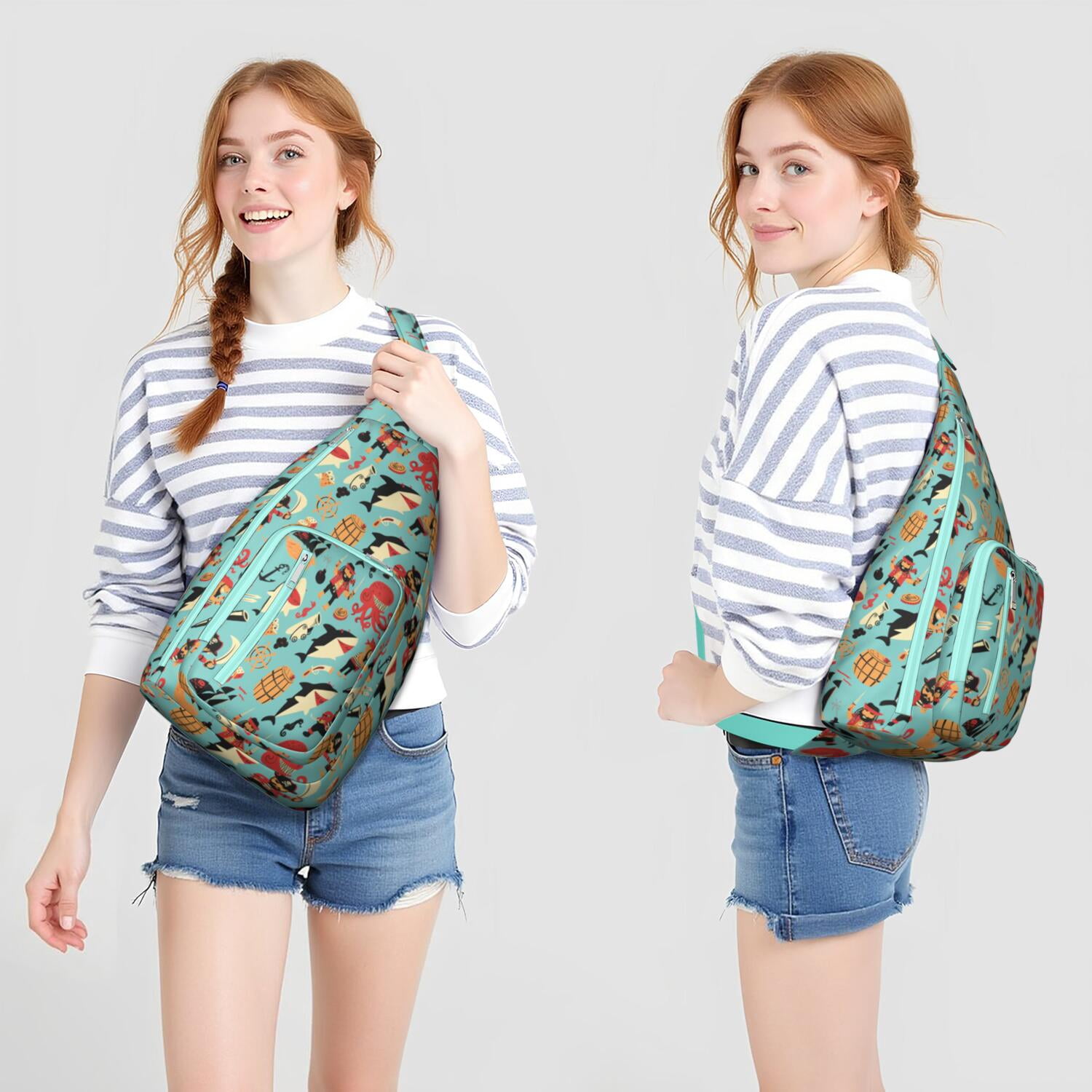 Tropical Reef Shark Sling Bag&nbsp;- Colorful Coral Environment Pattern