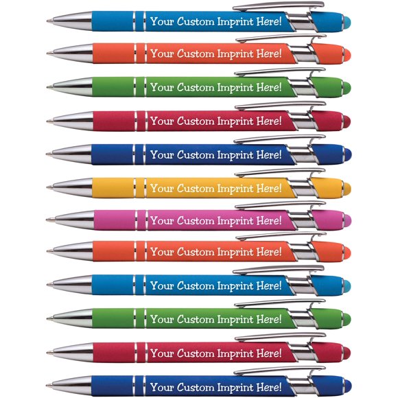Lápices Express: bolígrafos personalizados con stylus, metal soft touch, 12 piezas