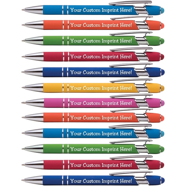 Lápices Express: bolígrafos personalizados con stylus, metal soft touch, 12 piezas