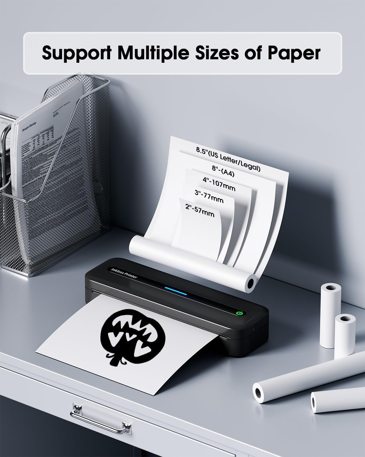 Portable Printers Wireless, M832 Bluetooth Thermal Printer, Inkless Mobile Printer Support 8.5'' x 11'' & A4 Thermal Paper, Compatible with iPhone Android Laptop for Office Car Home