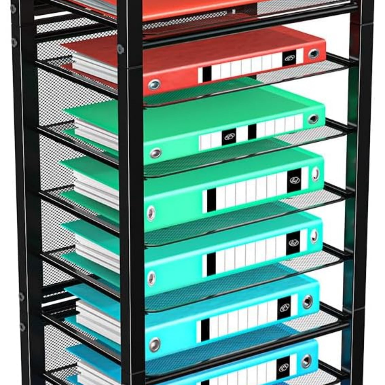 14 Tier Rolling File Cart, Desk File Organizer with Sliding Trays and Wetal Mesh Paper Letter Storage Multi-Functional Rolling Clutter Cart for Office, Home, School, Black