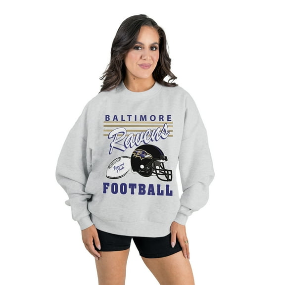 Women's Gameday Couture Ash Baltimore Ravens Home Turf Oversized Premium Fleece Pullover Sweatshirt